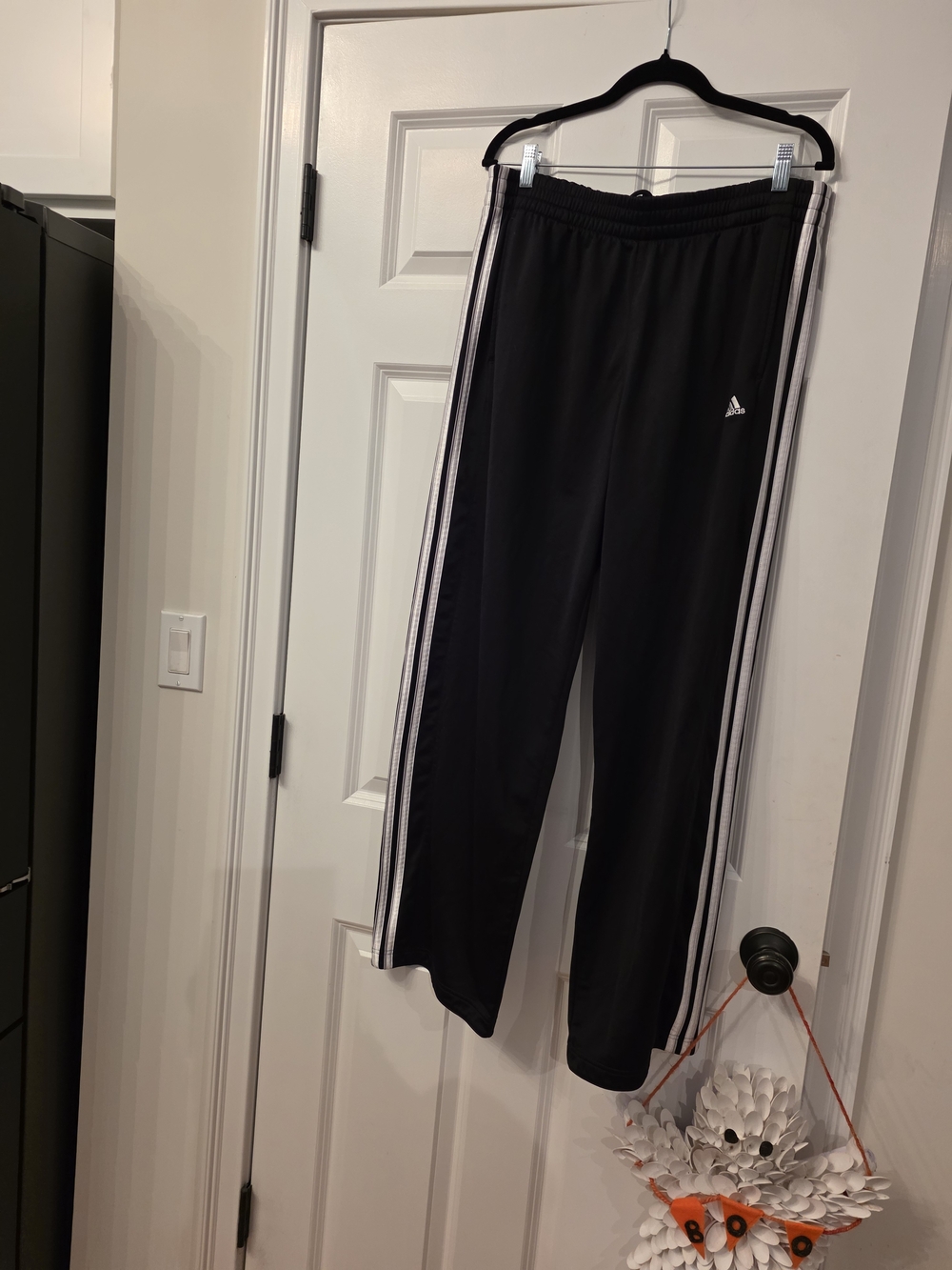 Adidas Men's Black Track Pants with White Side Stripes